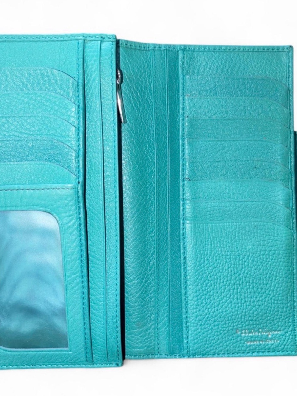Salvatore Ferragamo Turquoise Leather Clutch with Gancini Detail - Picture 3 of 6